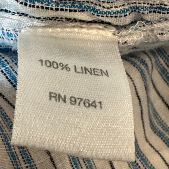 Pure Jill Love Linen White Blue Black Striped 1/2 Button Popover Tunic Top sz M - Picture 8 of 11